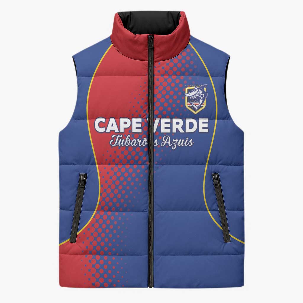 Custom Cape Verde Football Sleeveless Puffer Jacket Blue Sharks Make History