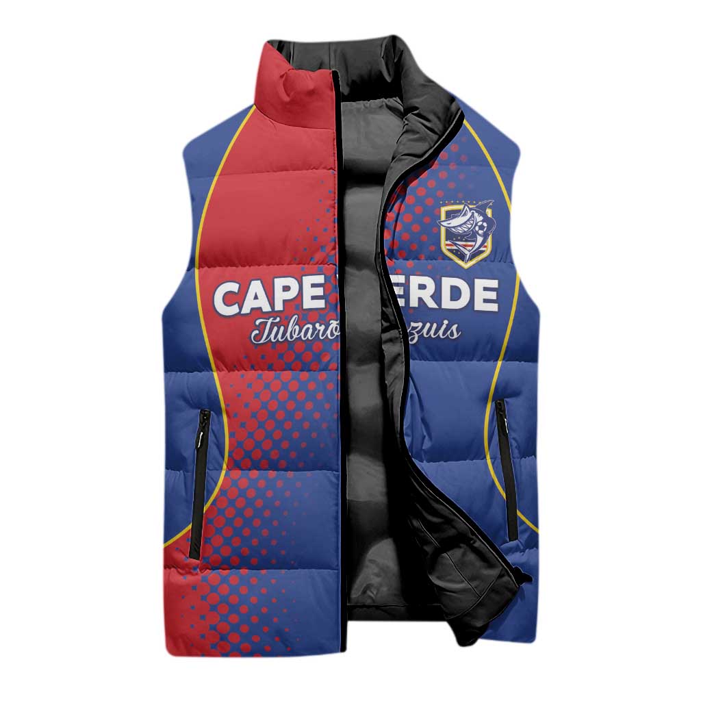 Custom Cape Verde Football Sleeveless Puffer Jacket Blue Sharks Make History