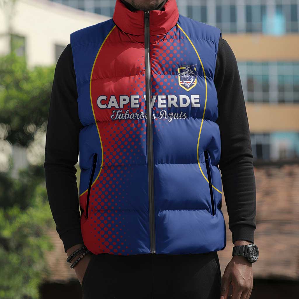 Custom Cape Verde Football Sleeveless Puffer Jacket Blue Sharks Make History