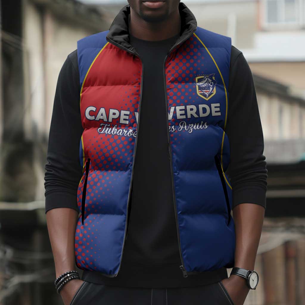 Custom Cape Verde Football Sleeveless Puffer Jacket Blue Sharks Make History