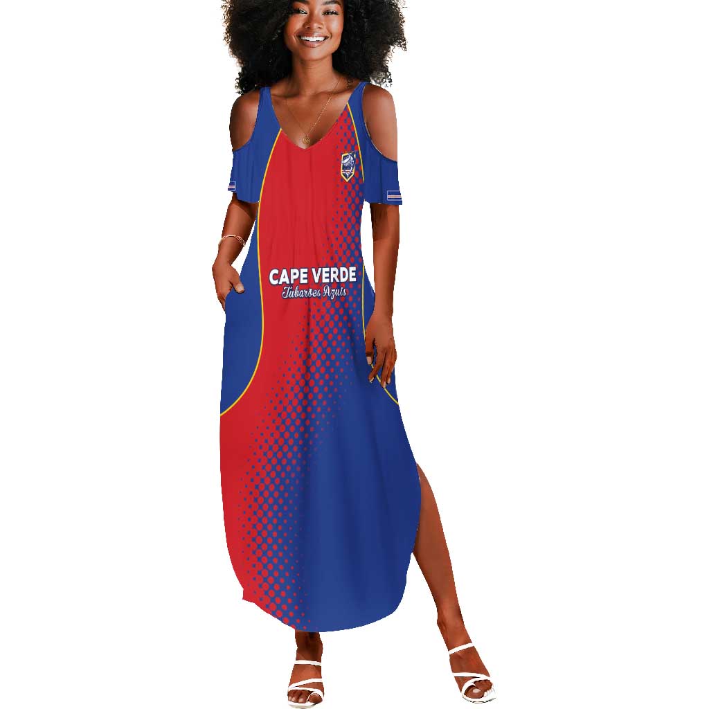 Custom Cape Verde Football Summer Maxi Dress Blue Sharks Make History - African Pride