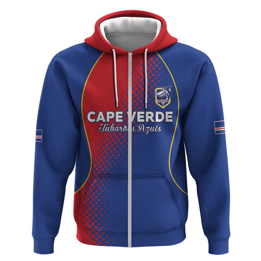 Custom Cape Verde Football Zip Hoodie Blue Sharks Make History - African Pride