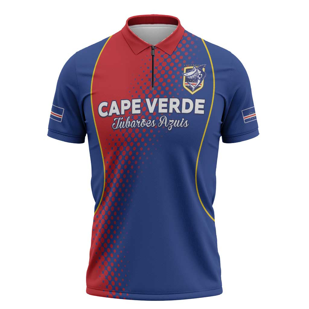 Custom Cape Verde Football Zipper Polo Shirt Blue Sharks Make History
