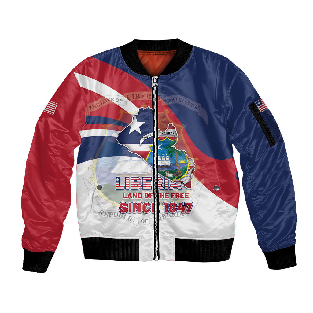 Liberia 1847 Sleeve Zip Bomber Jacket Happy Independence Day