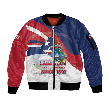 Liberia 1847 Sleeve Zip Bomber Jacket Happy Independence Day