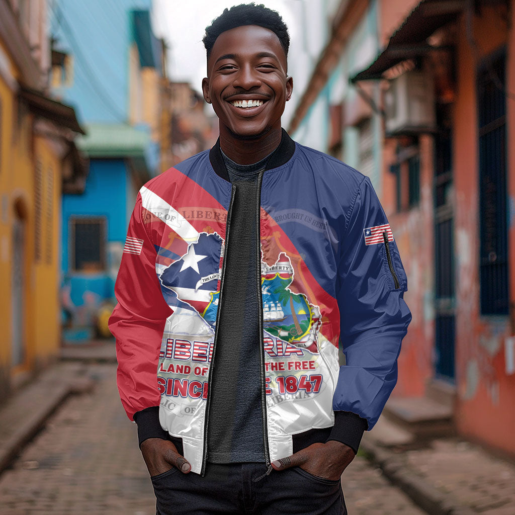 Liberia 1847 Sleeve Zip Bomber Jacket Happy Independence Day