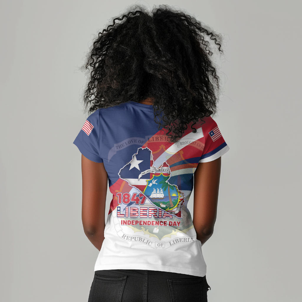 Liberia 1847 Women V-Neck T-Shirt Happy Independence Day