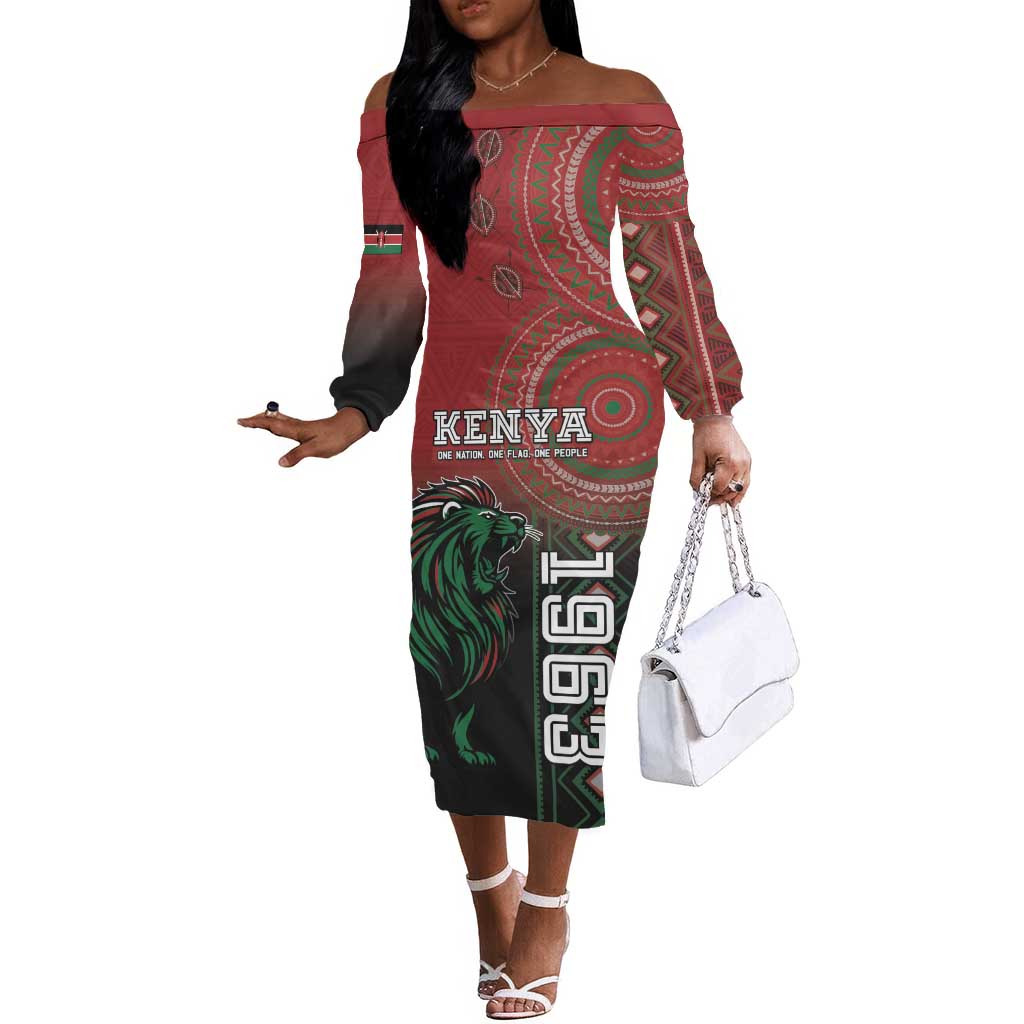 Personalised Kenya Jamhuri Day Off The Shoulder Long Sleeve Dress One Nation One Flag One People