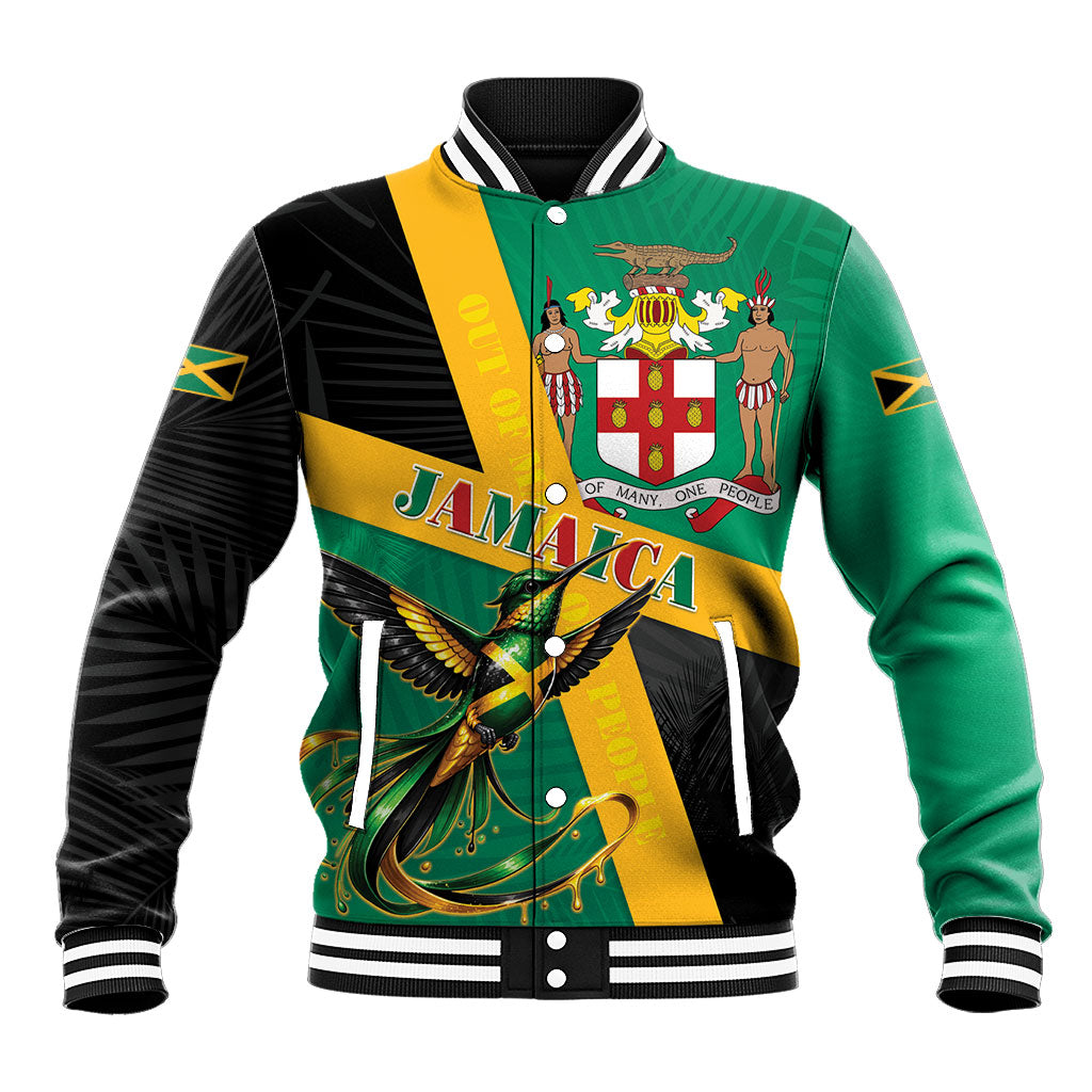 Jamaica Independence Day Baseball Jacket Coat Of Arms With Doctor Bird Tropical Vibes