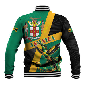 Jamaica Independence Day Baseball Jacket Coat Of Arms With Doctor Bird Tropical Vibes