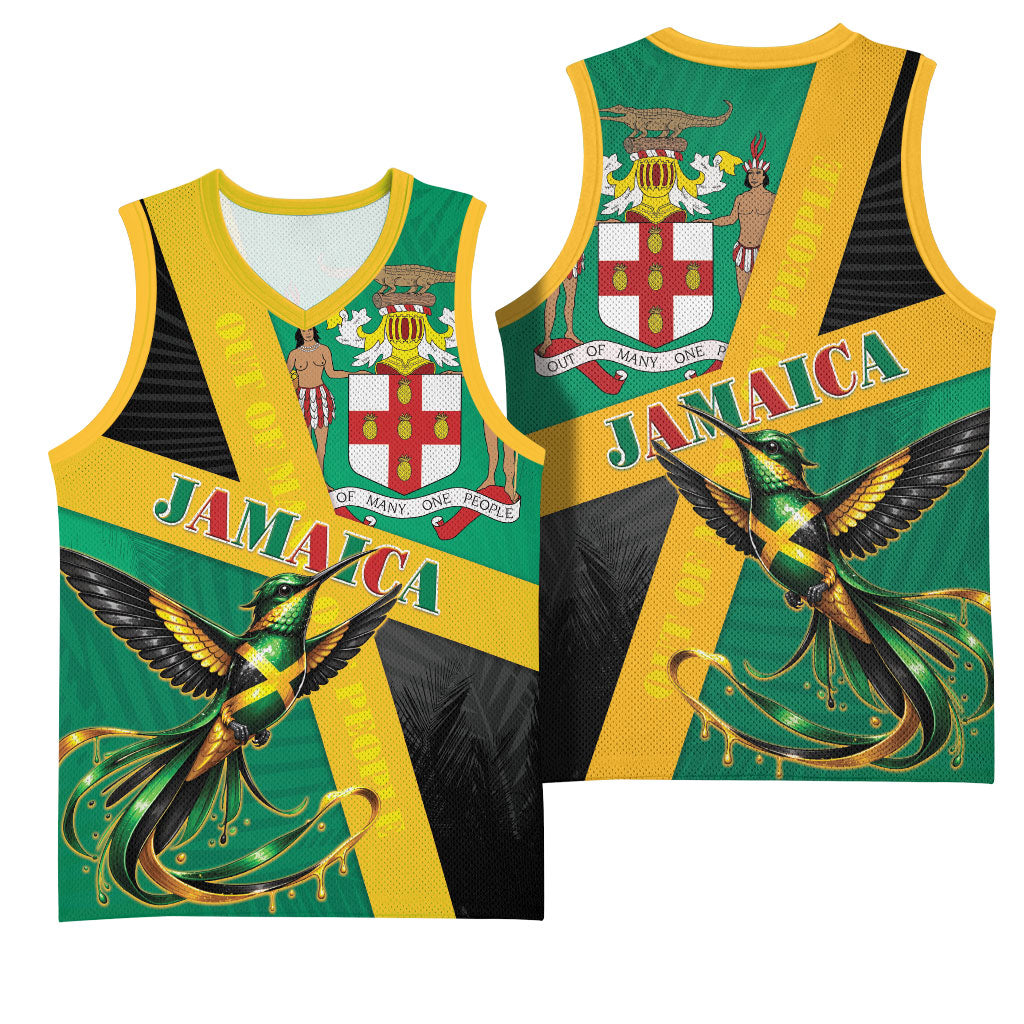 Jamaica Independence Day Basketball Jersey Coat Of Arms With Doctor Bird Tropical Vibes