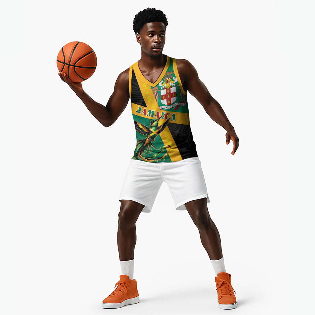 Jamaica Independence Day Basketball Jersey Coat Of Arms With Doctor Bird Tropical Vibes