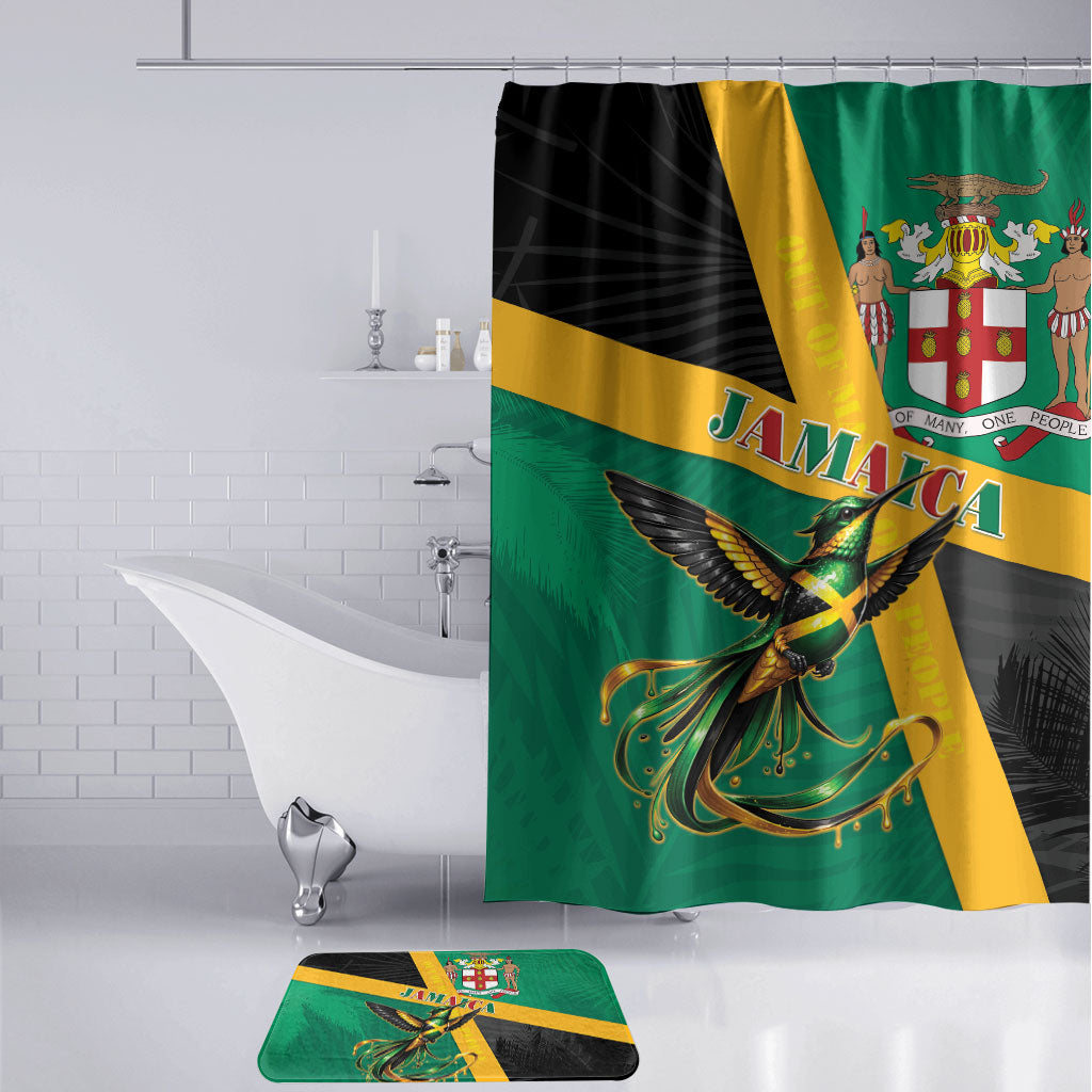 Jamaica Independence Day Bathroom Set Coat Of Arms With Doctor Bird Tropical Vibes