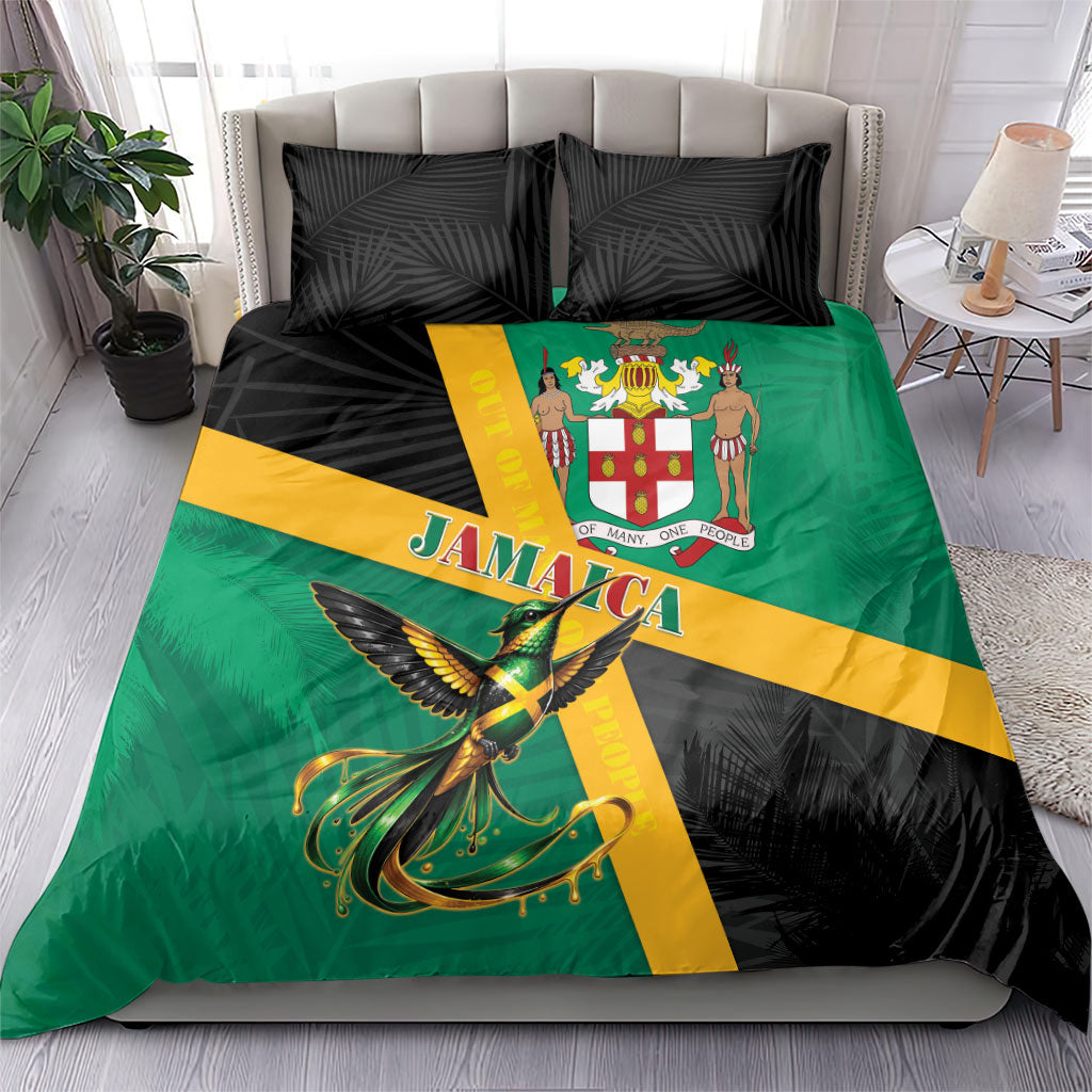 Jamaica Independence Day Bedding Set Coat Of Arms With Doctor Bird Tropical Vibes