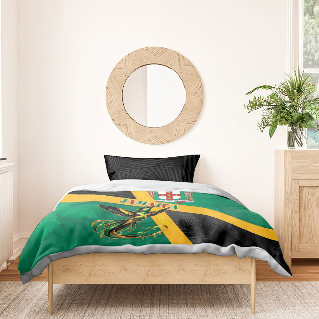 Jamaica Independence Day Bedding Set Coat Of Arms With Doctor Bird Tropical Vibes