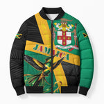 Jamaica Independence Day Bomber Puffer Jacket Coat Of Arms With Doctor Bird Tropical Vibes