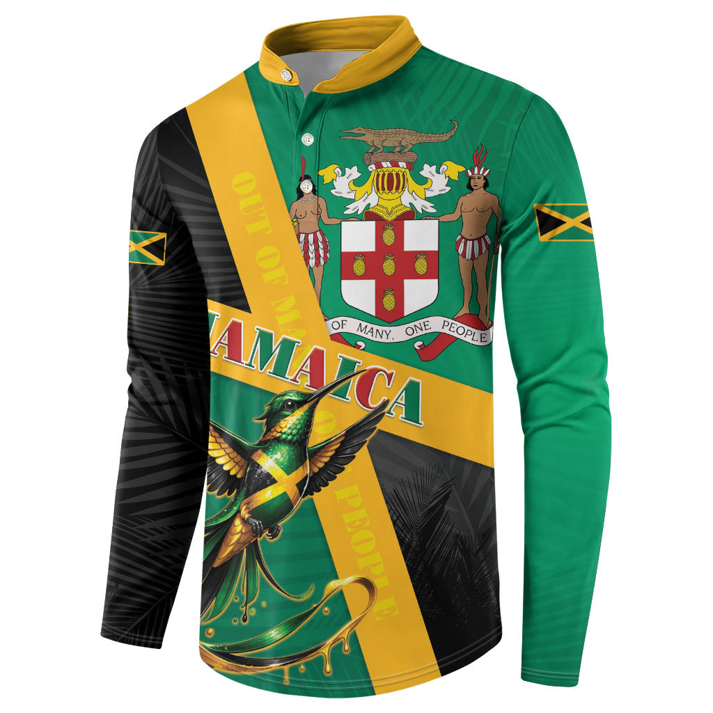 Jamaica Independence Day Button Sweatshirt Coat Of Arms With Doctor Bird Tropical Vibes