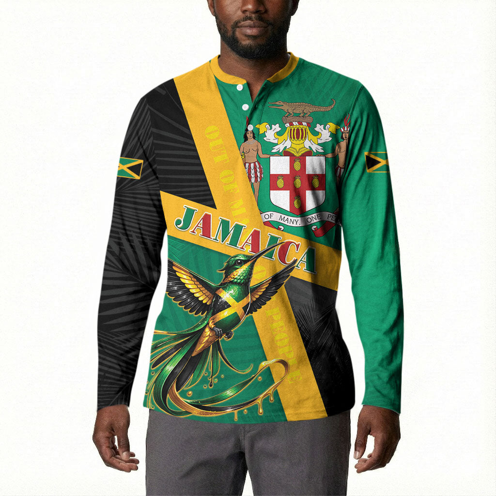 Jamaica Independence Day Button Sweatshirt Coat Of Arms With Doctor Bird Tropical Vibes