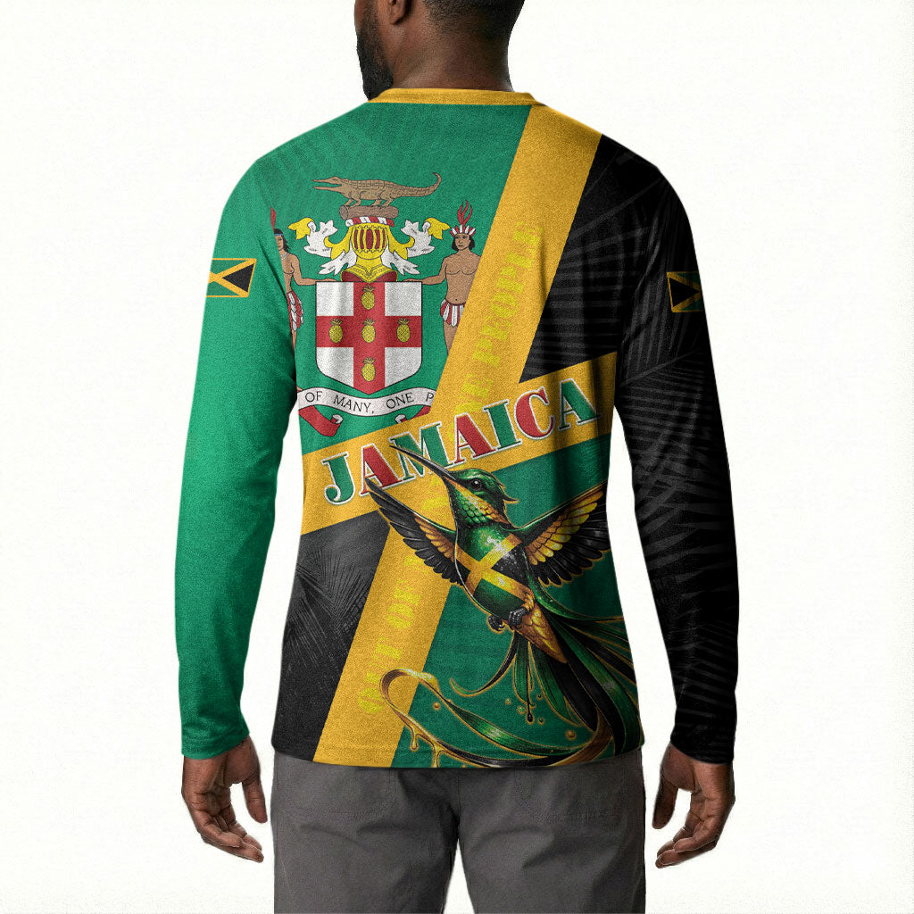 Jamaica Independence Day Button Sweatshirt Coat Of Arms With Doctor Bird Tropical Vibes