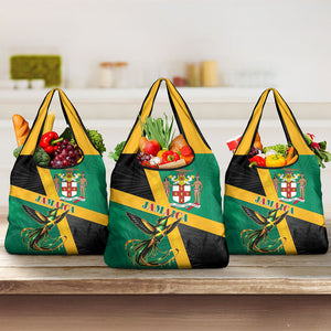Jamaica Independence Day Grocery Bag Coat Of Arms With Doctor Bird Tropical Vibes