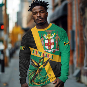 Jamaica Independence Day Long Sleeve Shirt Coat Of Arms With Doctor Bird Tropical Vibes