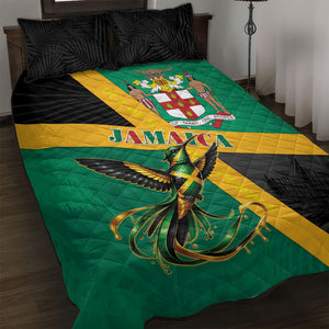Jamaica Independence Day Quilt Bed Set Coat Of Arms With Doctor Bird Tropical Vibes