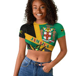 Jamaica Independence Day Raglan Cropped T shirt Coat Of Arms With Doctor Bird Tropical Vibes