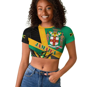 Jamaica Independence Day Raglan Cropped T shirt Coat Of Arms With Doctor Bird Tropical Vibes