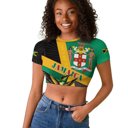 Jamaica Independence Day Raglan Cropped T shirt Coat Of Arms With Doctor Bird Tropical Vibes