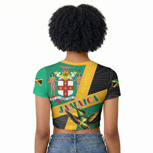 Jamaica Independence Day Raglan Cropped T shirt Coat Of Arms With Doctor Bird Tropical Vibes