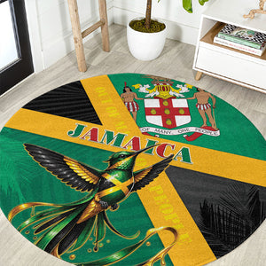 Jamaica Independence Day Round Carpet Coat Of Arms With Doctor Bird Tropical Vibes