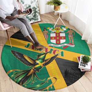 Jamaica Independence Day Round Carpet Coat Of Arms With Doctor Bird Tropical Vibes