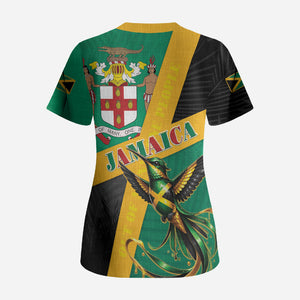 Jamaica Independence Day Scrub Top Coat Of Arms With Doctor Bird Tropical Vibes