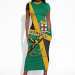 Jamaica Independence Day Short Sleeve Bodycon Dress Coat Of Arms With Doctor Bird Tropical Vibes