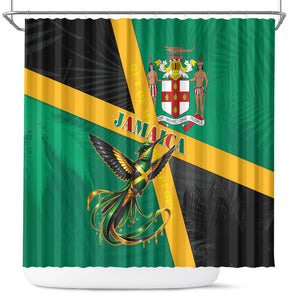 Jamaica Independence Day Shower Curtain Coat Of Arms With Doctor Bird Tropical Vibes