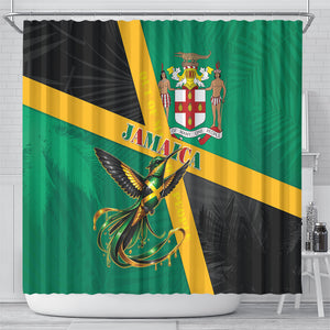 Jamaica Independence Day Shower Curtain Coat Of Arms With Doctor Bird Tropical Vibes