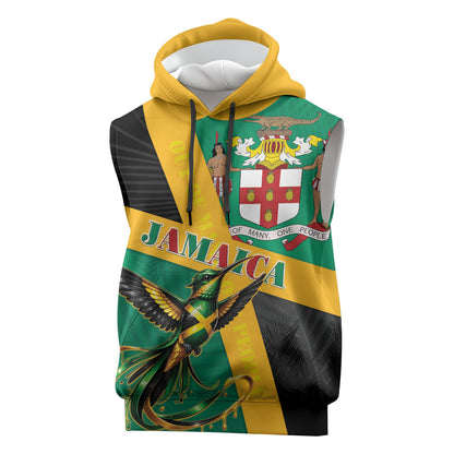 Jamaica Independence Day Sleeveless Hoodie Coat Of Arms With Doctor Bird Tropical Vibes