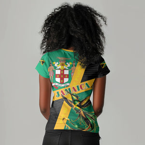 Jamaica Independence Day Women V-Neck T-Shirt Coat Of Arms With Doctor Bird Tropical Vibes
