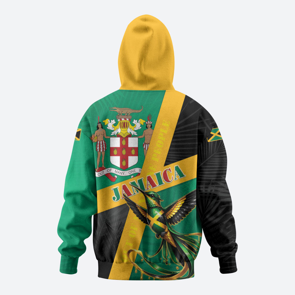 Jamaica Independence Day Zip Hoodie Coat Of Arms With Doctor Bird Tropical Vibes
