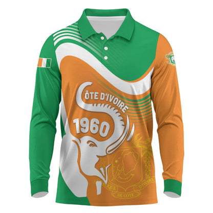 Personalized Ivory Coast 1960 Long Sleeve Polo Shirt Happy Independence Day