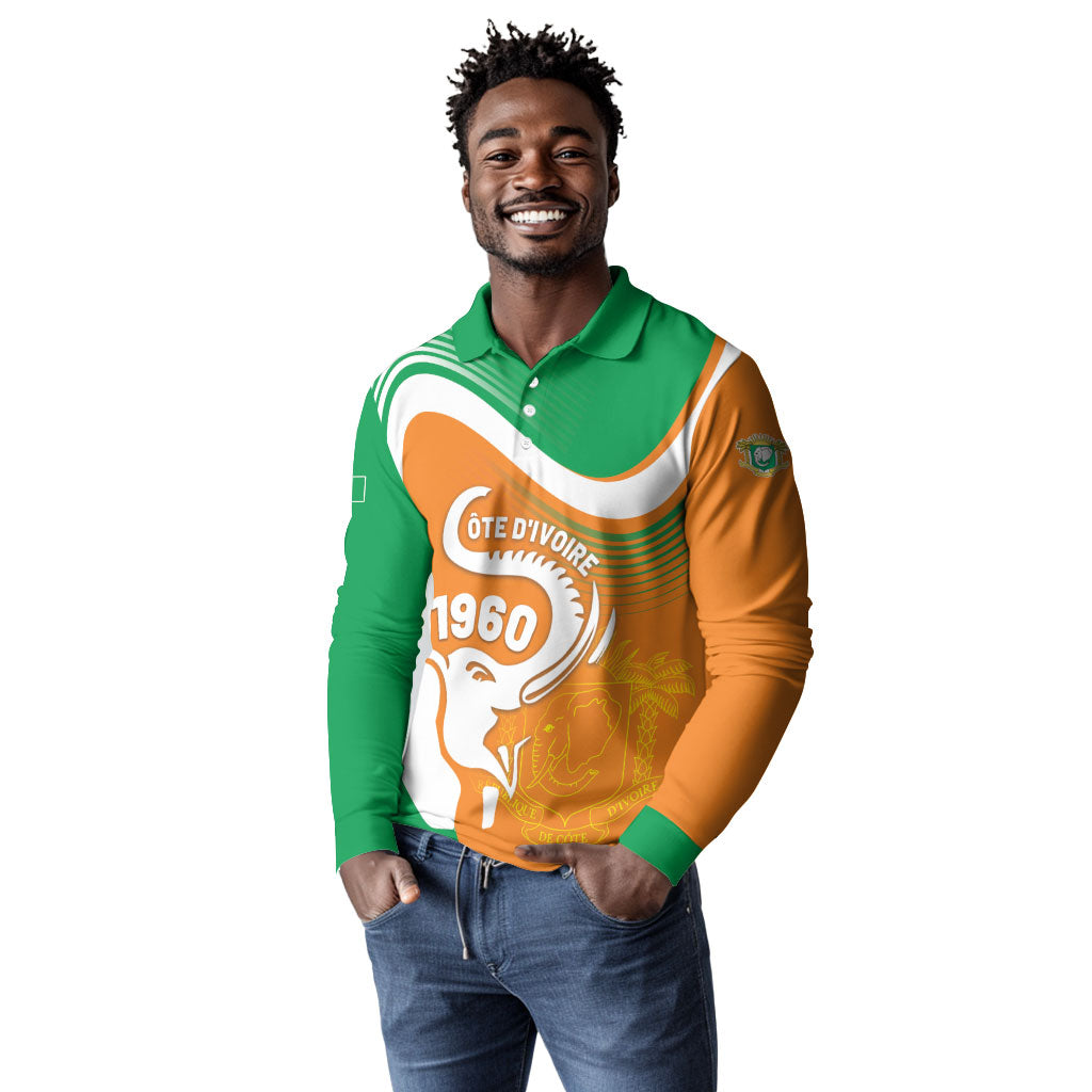 Personalized Ivory Coast 1960 Long Sleeve Polo Shirt Happy Independence Day