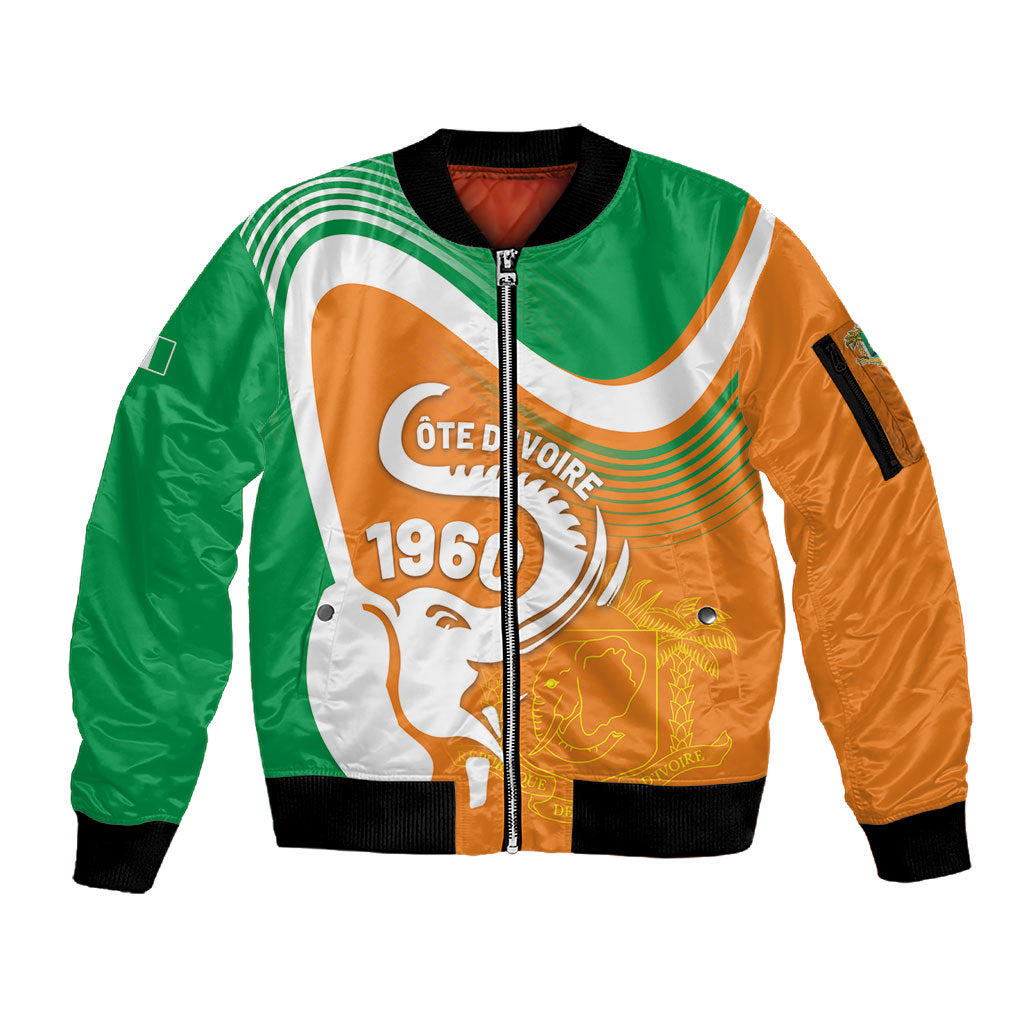 Personalized Ivory Coast 1960 Sleeve Zip Bomber Jacket Happy Independence Day