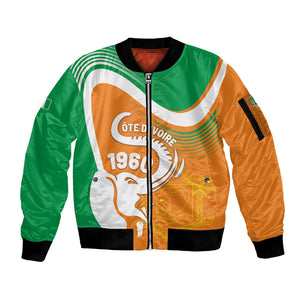 Personalized Ivory Coast 1960 Sleeve Zip Bomber Jacket Happy Independence Day