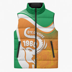 Personalized Ivory Coast 1960 Sleeveless Puffer Jacket Happy Independence Day