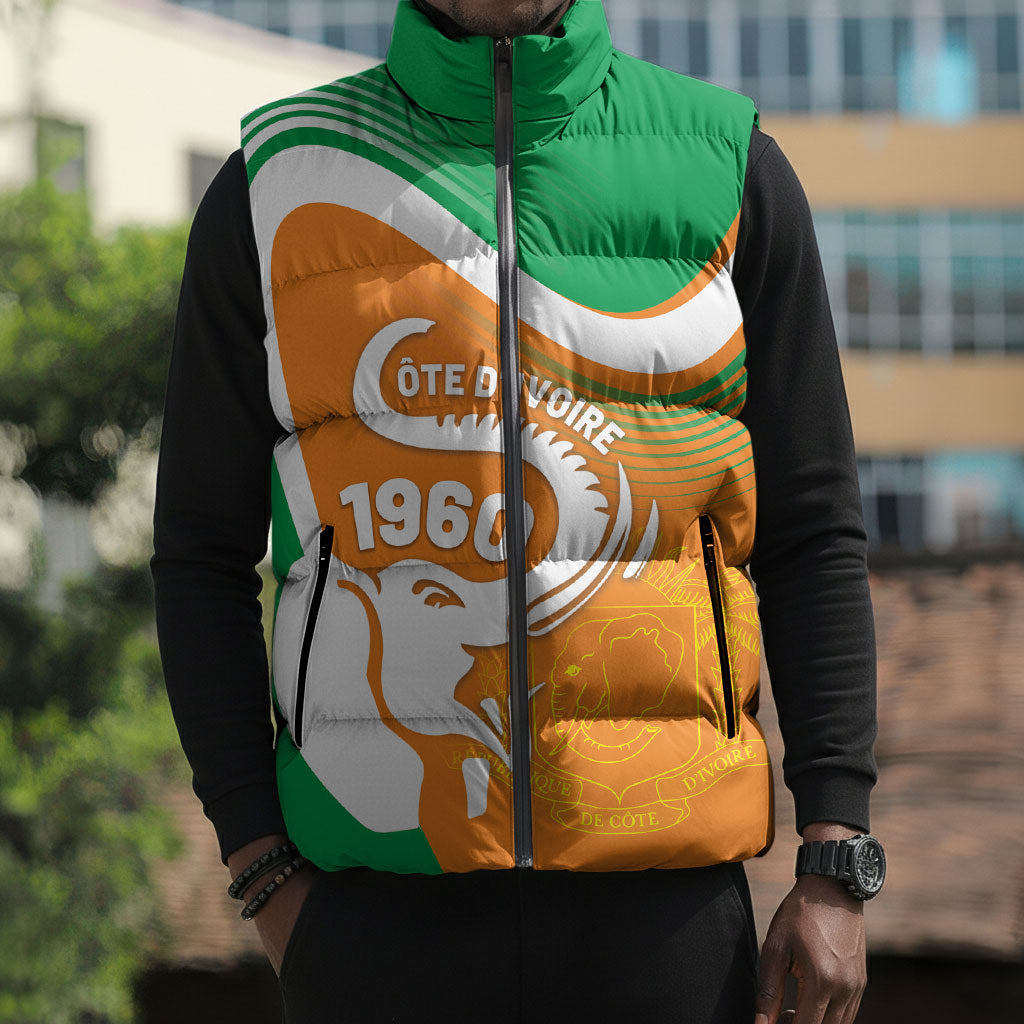 Personalized Ivory Coast 1960 Sleeveless Puffer Jacket Happy Independence Day