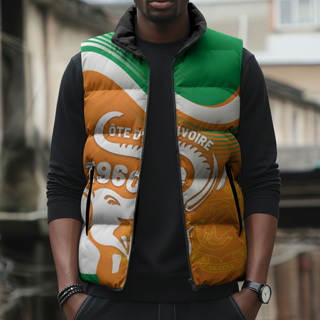 Personalized Ivory Coast 1960 Sleeveless Puffer Jacket Happy Independence Day