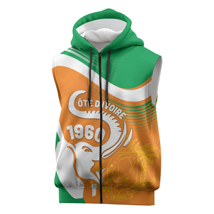 Personalized Ivory Coast 1960 Sleeveless Zip Hoodie Happy Independence Day