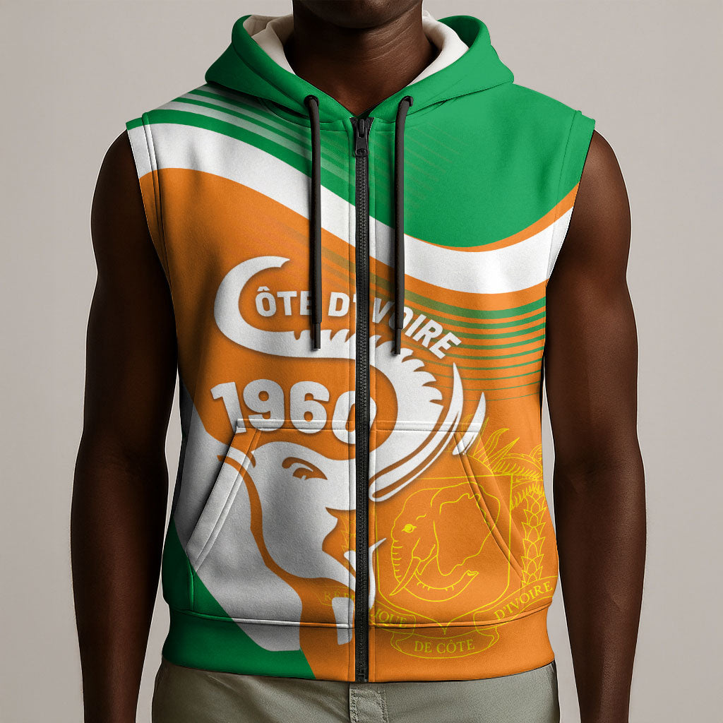 Personalized Ivory Coast 1960 Sleeveless Zip Hoodie Happy Independence Day
