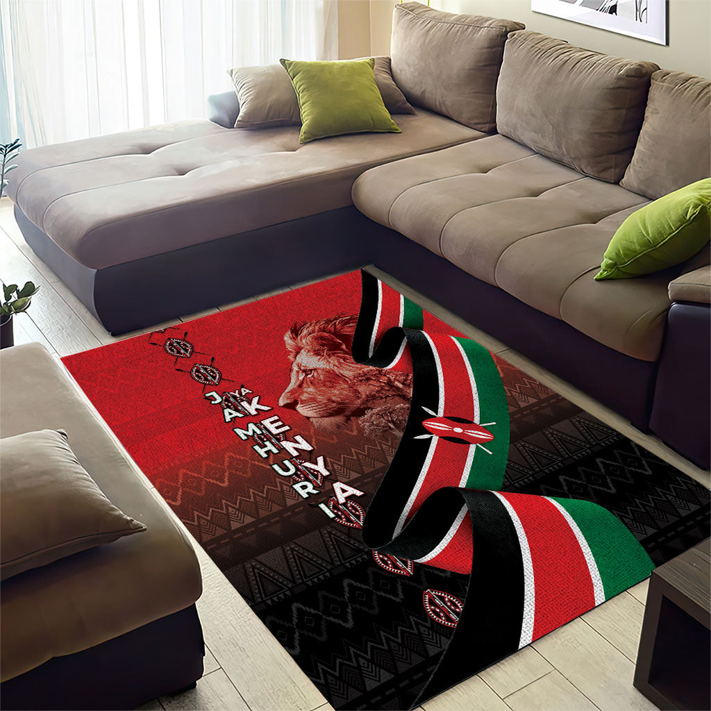 Jamhuri Ya Kenya Area Rug Patriotic Lion With Flag