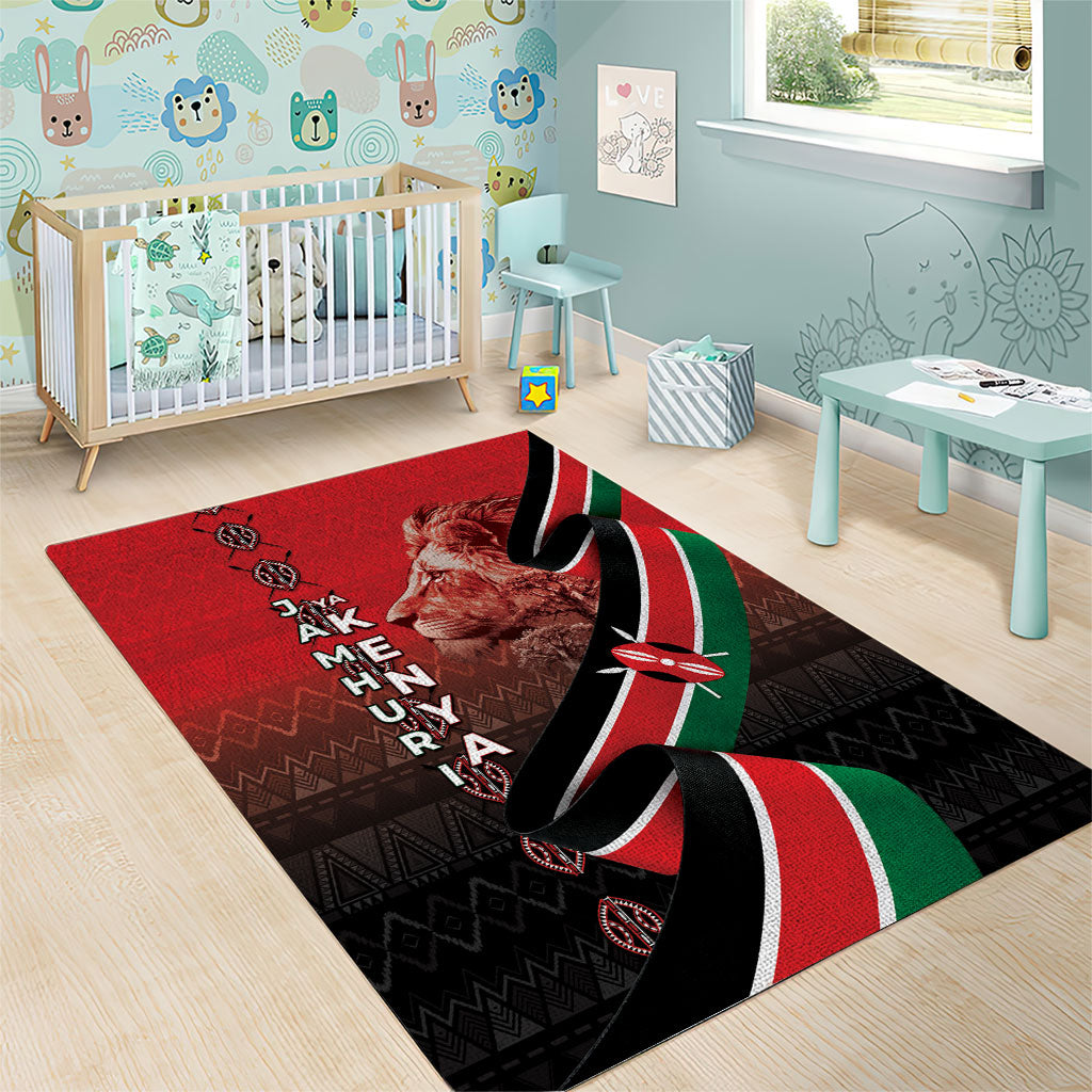 Jamhuri Ya Kenya Area Rug Patriotic Lion With Flag
